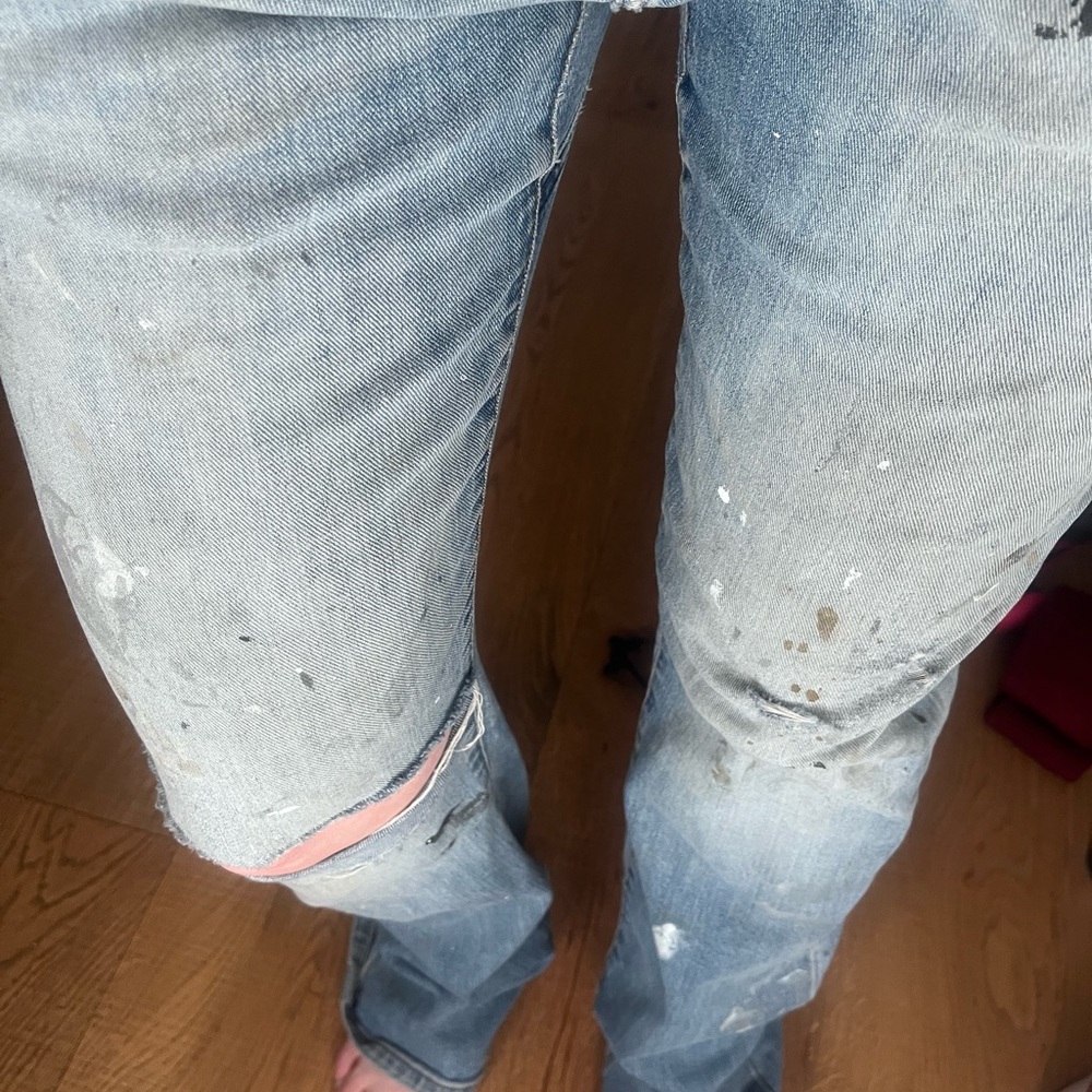Rare Vintage Lee unisex Light Blue Distressed Jeans, painters edition
